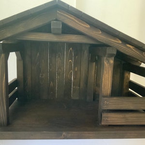 Mid Size Solid Roof Wood Nativity Stable /Barns, Mangers, 23"x14 3/4"x12" single stall, horse, country, dark walnut