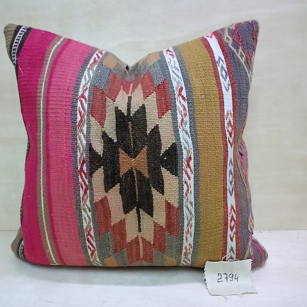 Wool Pillow 18"x18" inches Anatolian Pillow Decorative Handmade Pillow Cover Cushion Cover Rustic Bohemian Pillow Authentic Eclectic 2794