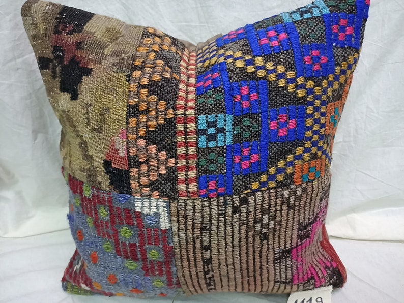 Patchwork Pillow Cover 18\u00d718 inches Turkish Sofa Pillow Cover Home Decor Pillow Turkish Kilim Patchwork Pillow Home Design Kilim Pillow