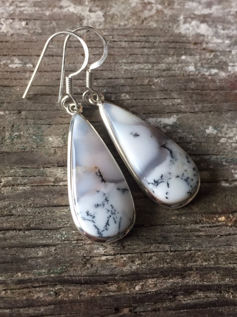 Genuine dendrite earrings in silver