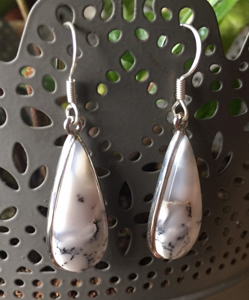 Genuine dendrite earrings in silver