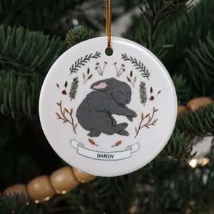 Op maat gemaakt keramisch konijnornament voor je konijn | Gepersonaliseerd, geïllustreerd grijs konijnornament met naam