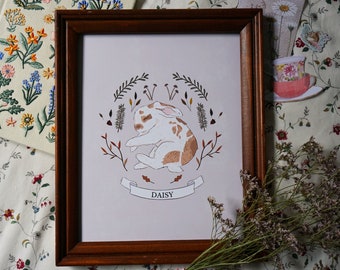 Custom Pet Bunny Portrait Art Print | A Personalized Rabbit Portrait With Your Rabbit's Name 8x10 Inches