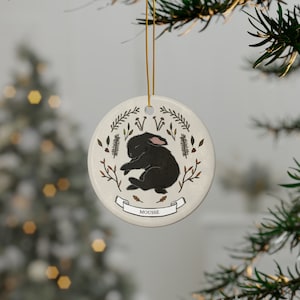 Op maat gemaakt keramisch konijnornament voor je konijn | Gepersonaliseerd, geïllustreerd zwart konijnornament met naam