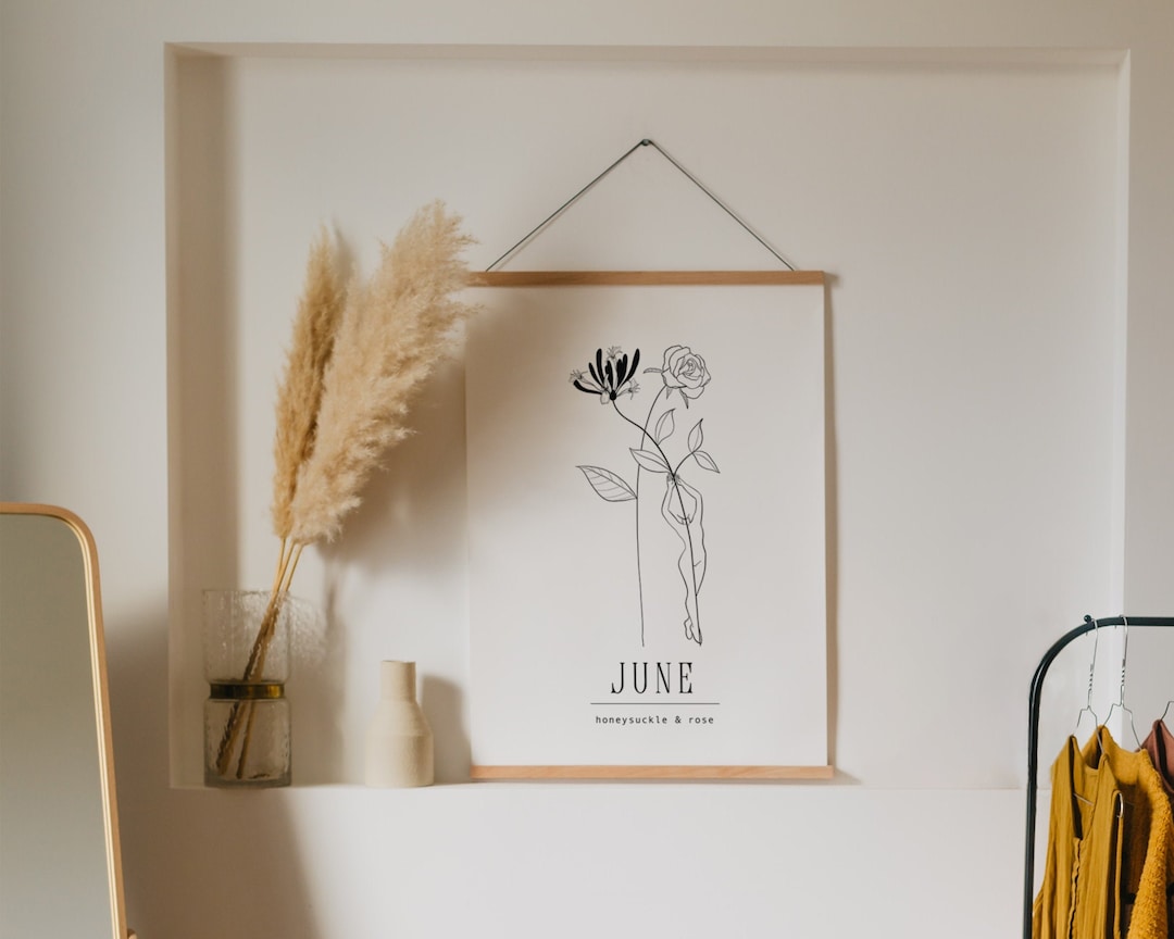 June Birth Month Flower Art 8x10 | Minimal Flower Line Art ...