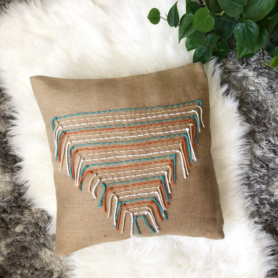 Boho Embroidered Triangle Fringe Throw Natural & White Fringe Pillow Cover