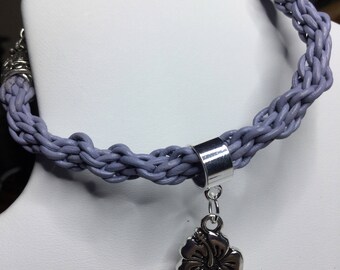 Lavender Kumihimo Bracelet with Flower Charm