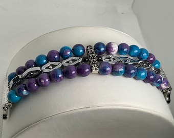 Purple Blue Rainspot Stone Customizable Beaded Apple Watch Band