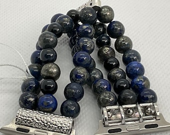 Lapis Pyrite Customizable Beaded Apple Watch Band