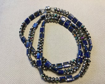 Blue and Silver Iridescent 3 Wrap Bracelet