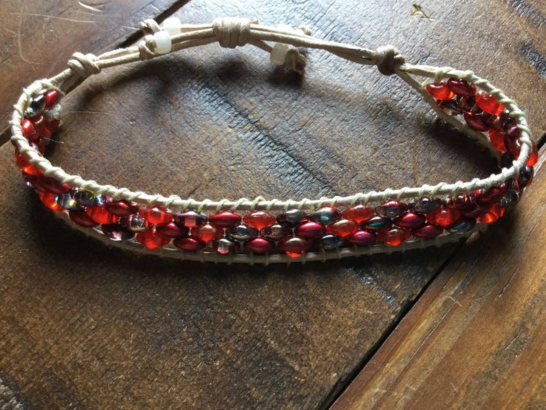 Autumn Red Dynamic Duo Adjustable Leather Bracelet image 1