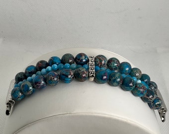 Red/Blue Sea Sediment Jasper Customizable Beaded Apple Watch Band
