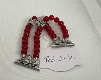 Red Jade Customizable Beaded Apple Watch Band