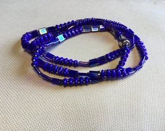 Blue on Blue Iridescent 3 Wrap Bracelet