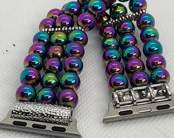 Rainbow Hematite Customizable Beaded Apple Watch Band