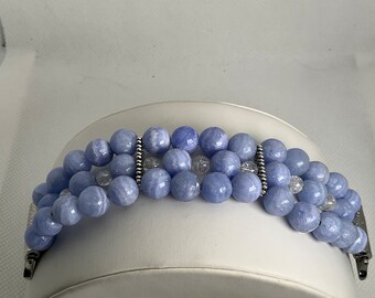 Blue Crazy Lace Quartz Customizable Beaded Apple Watch Band