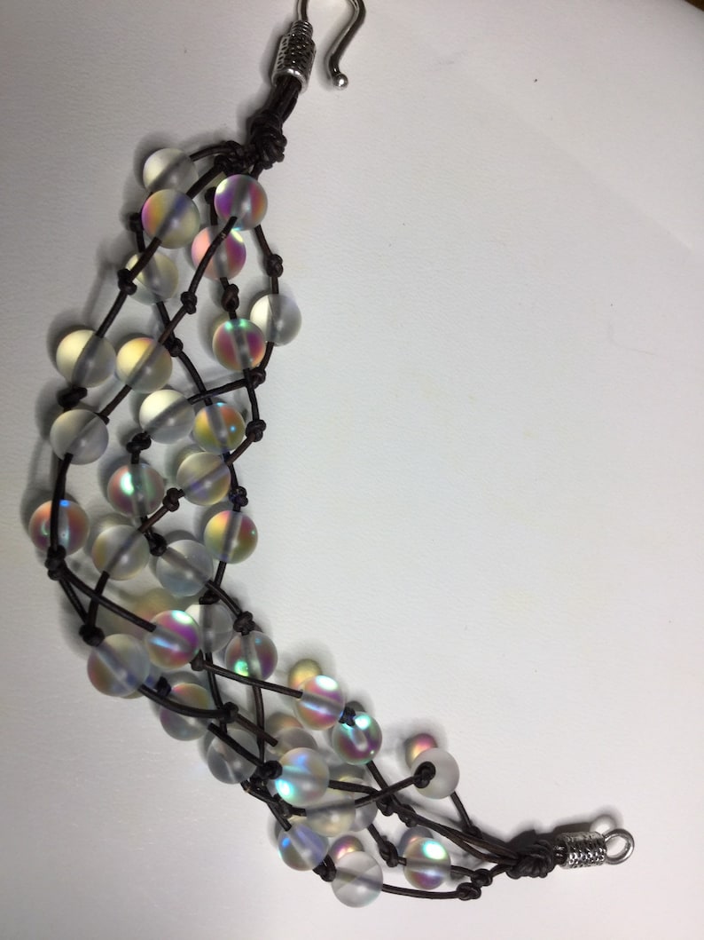 Iridescent Beads on Brown 5-Strand Bracelet