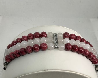 Brick Red Magnesite Turquoise and White Jade Customizable Beaded Apple Watch Band