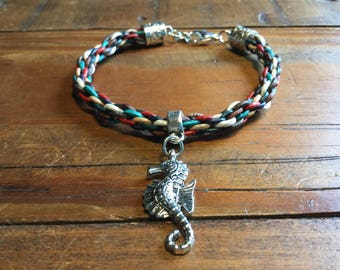 Multi-color Kumihimo Bracelet with Seahorse Charm