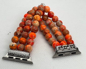 Orange Sea Sediment Jasper Customizable Beaded Apple Watch Band