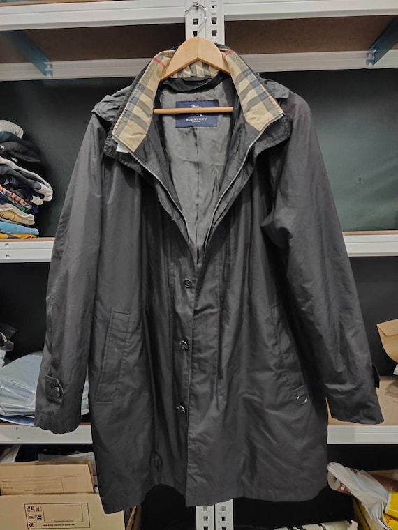 Burberry London trench coat jacket hidden hood men