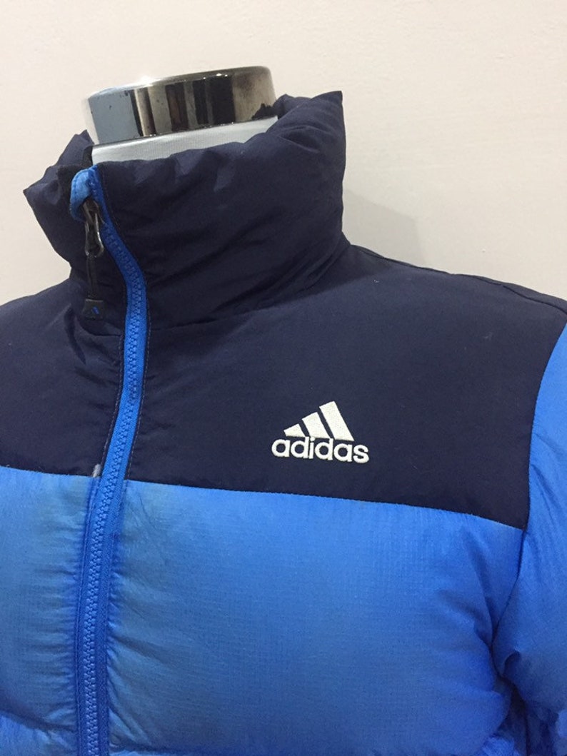 Adidas Down Puffer Jacket Coat Blue Jacket Athletic Winter Etsy