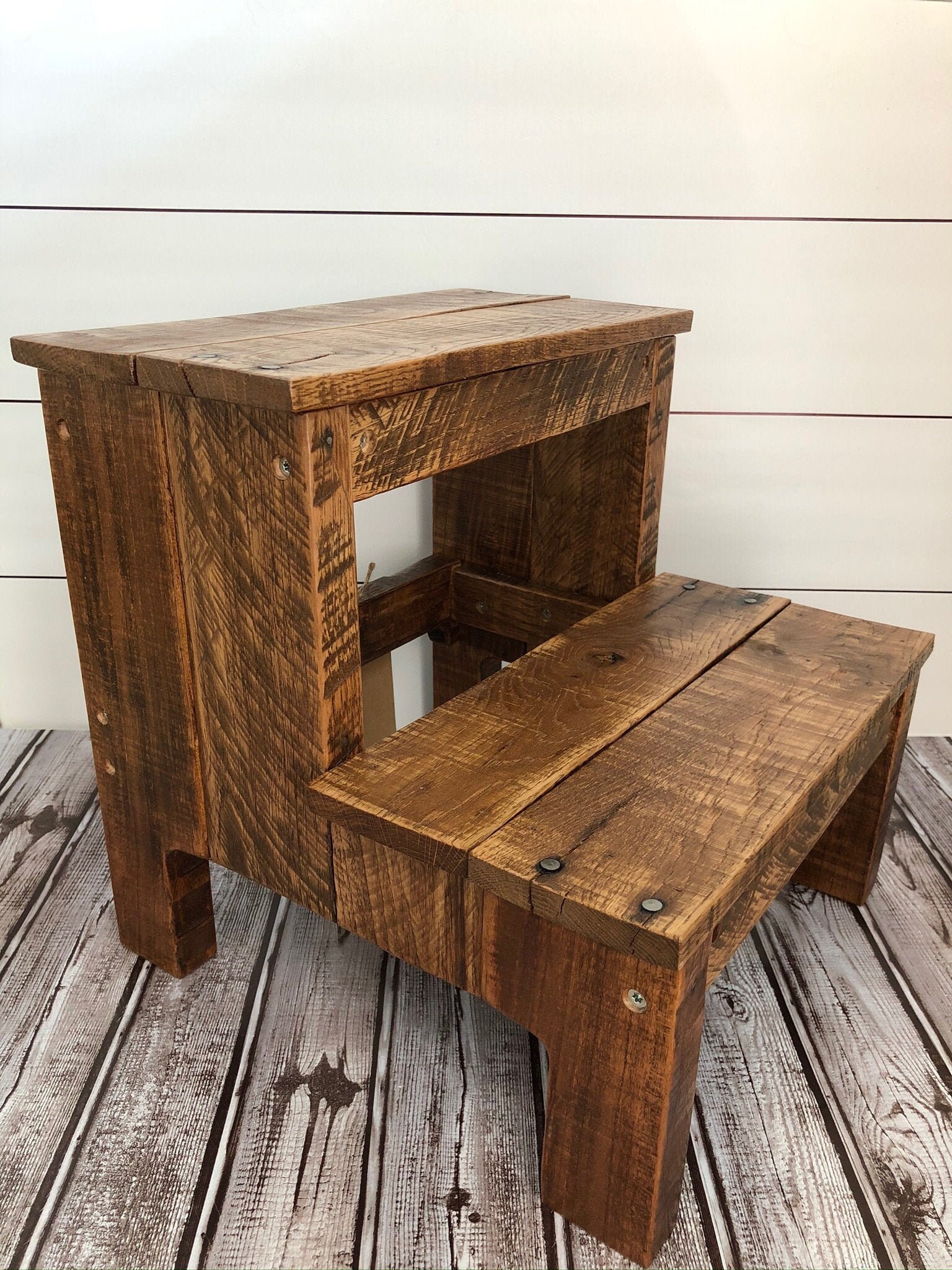Rustic wooden step stool deals