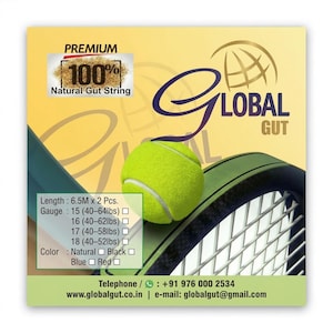 Cuerdas de tenis GlobalGut 16G de tripa natural (1,30 mm) / Recubiertas de PU / 1 juego - Variante 2