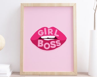 Girl Boss Print, Pink, Boss Lady, Gift for Friend, Colourful, Vibrant, A3, A4, A5, A6 Print