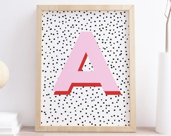 Personalised Initial Print, Pink, Nursery Wall Art