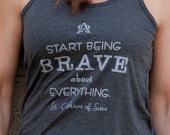 SALE, Inspirational Workout Yoga Tank Top, Brave, St. Catherine of Siena, Inspirational Quotes, Soft Yoga Workout Tank, encourage, DISCOUNT