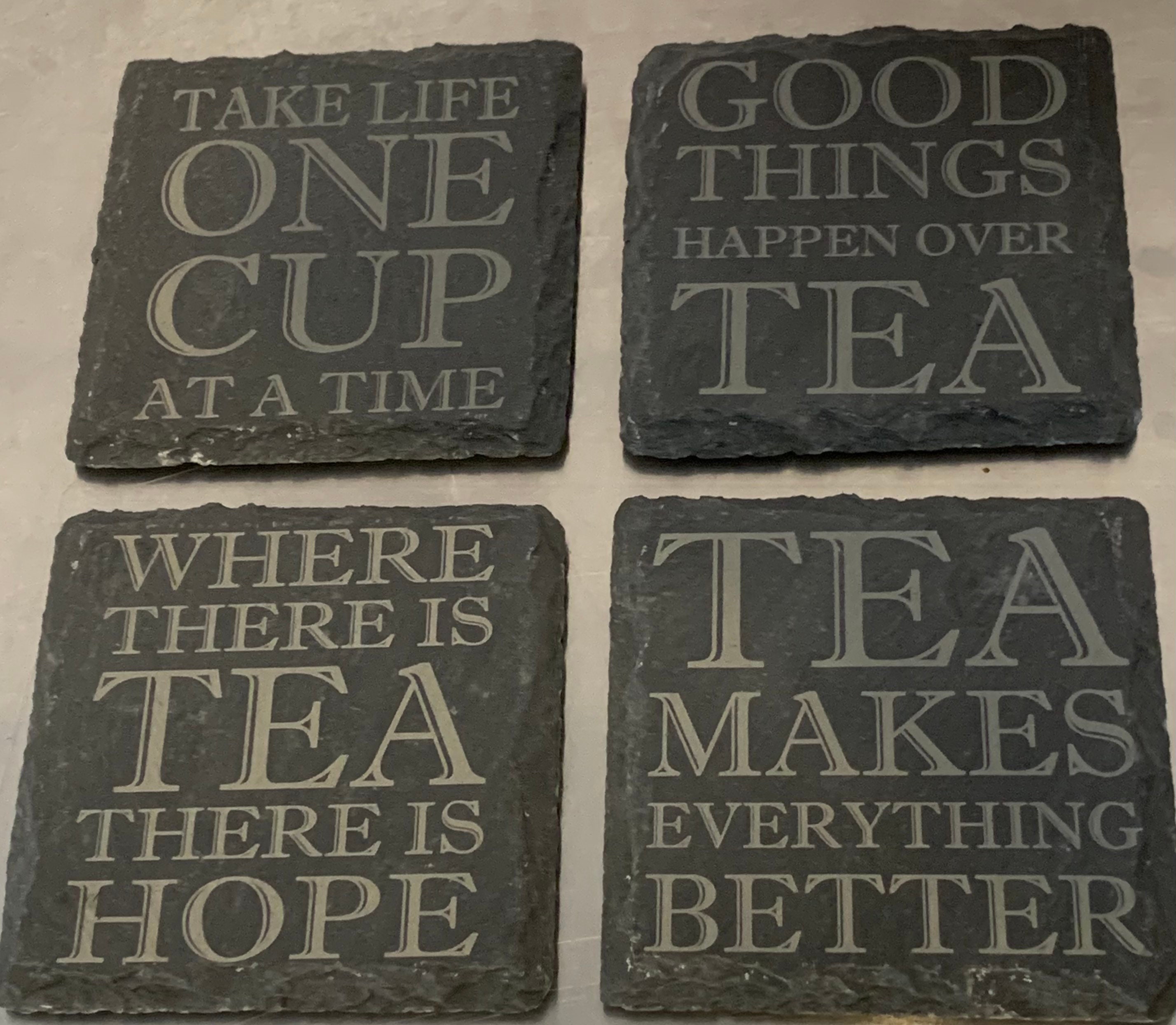 Slate Coasters Tea Themed Caffeine Coasters Engraved Etsy