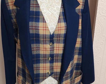 Vintage Pendleton Karierter Blazer & Weste Set Wolljacke Blau Tan Damen L