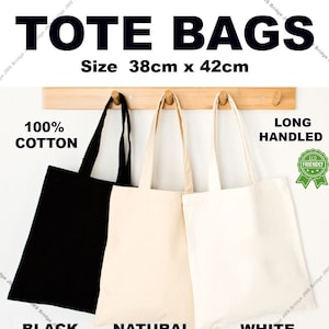 Plain Calico Cotton Tote Bag, Long Handle Shopping Bag