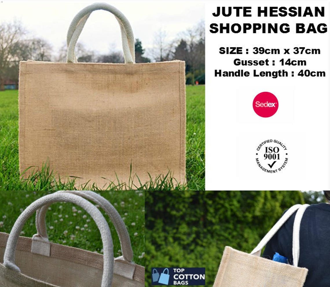 Jute Hessian Tote Shopping Bag with White Cotton Corded Etsy