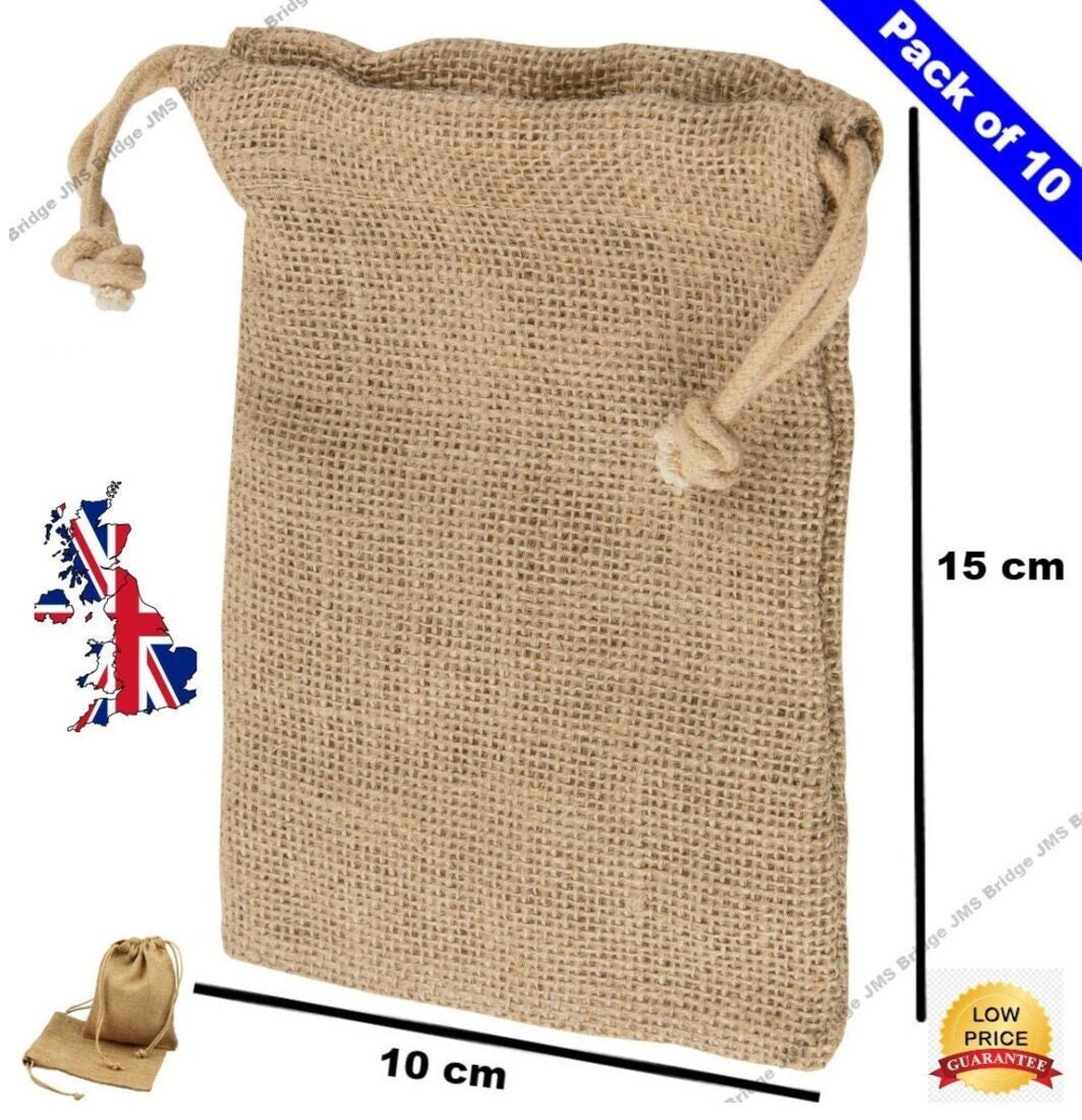 small hessian drawstring bags