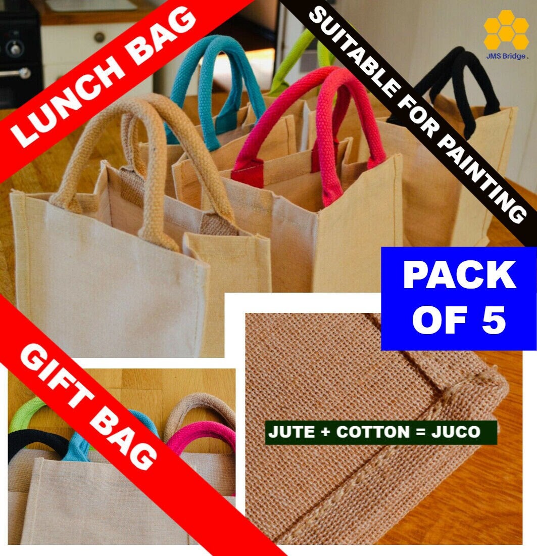 Juco Jute Cotton Mini Small Shopper Shopping Promotional Hessian Burlap Gift Bags Lunch Sandwich Ideal for Painting pack of 5 Etsy Israel