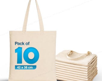 Plain Cotton Tote Bag, Eco Friendly Reusable Shopper, Bulk Pack of 10
