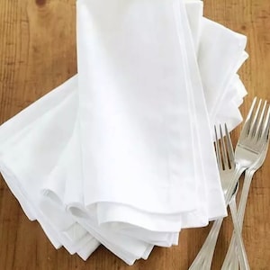 White Cotton Napkins, Hemmed Dinner Cloth, Pack of 10 (20x20" Approx.)