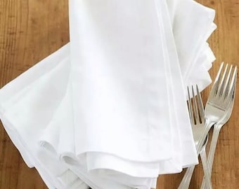 Pack of 10 Napkins Cotton White Hemmed Table Linen Dinner Cloth ideal for kitchen, home, Hotel Restaurants, Bar & Wedding – Free Delivery