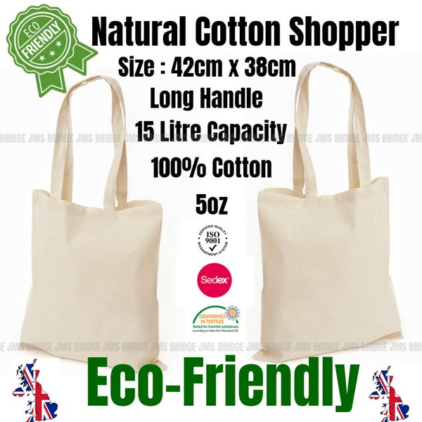 Cotton bag Plain Natural Tote Bag 100% Cotton ***Pack of 5 – Free Delivery