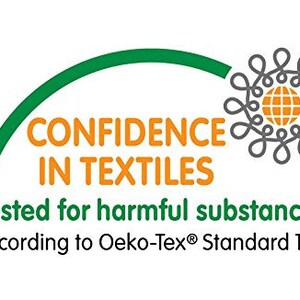 May include: Green and orange logo with the text "CONFIDENCE IN TEXTILES" and the words "Tested for harmful substances according to Oeko-Tex&reg; Standard 100".