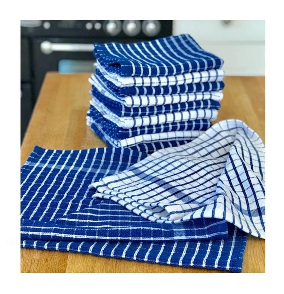 Tea towels, cotton glass dish cloth made from recycled materials, Ideal for Catering, Kitchen, Restaurants, Bars, Large Size (Pack of 10)