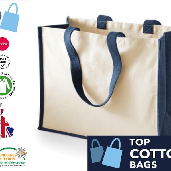 Jute Hessian Cotton Canvas Juco Classic Plain Tote Classic Burlap Shopper Shopping Bag Ideal for Printers & Printing (Pack of 5)