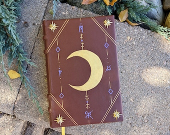 Handmade Leatherbound Notebook with Blank Pages, Celestial Writing Journal, Old Fashioned Diary, Empty Dream Journal, Moon and stars design