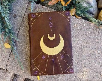 Leatherbound Notebook with Blank Pages, Witchy Gift, Celestial Writing Journal, Old Fashioned Diary, Handmade Dream Journal, Empty Journal