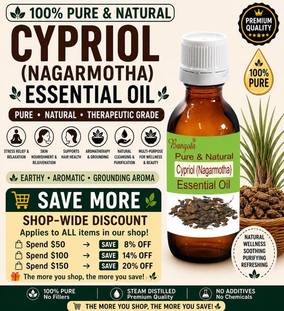 Cypriol Nagarmotha Essential Oil Pure Natural Aromatherapy Massage Skin Hair Care Perfume Diffuser