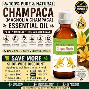 Champaca eterisk olja ren naturlig magnolia blommig aromaterapi massage hudvård parfym diffusor avslappnande