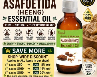 Aceite esencial de asafétida Heeng, puro y natural, para aromaterapia, cuidado de la piel y masajes (Bangota).