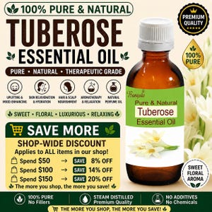 Tuberose Essential Oil, Pure Polianthes Tuberosa, Sweet Floral Aroma by Bangota